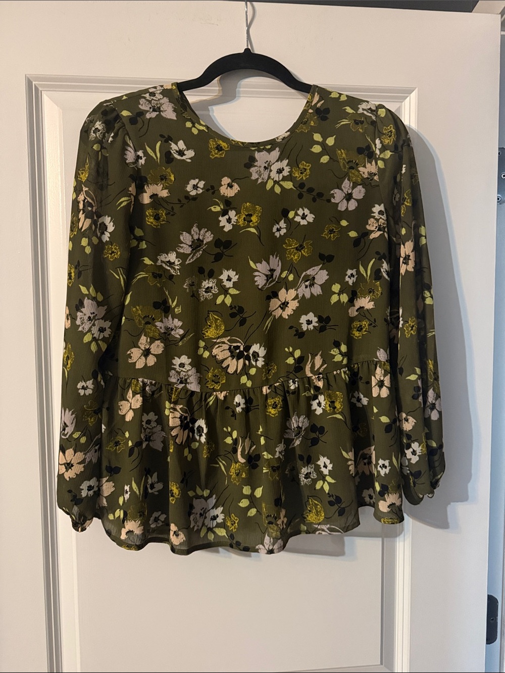 Madewell Olive Floral Peplum Blouse